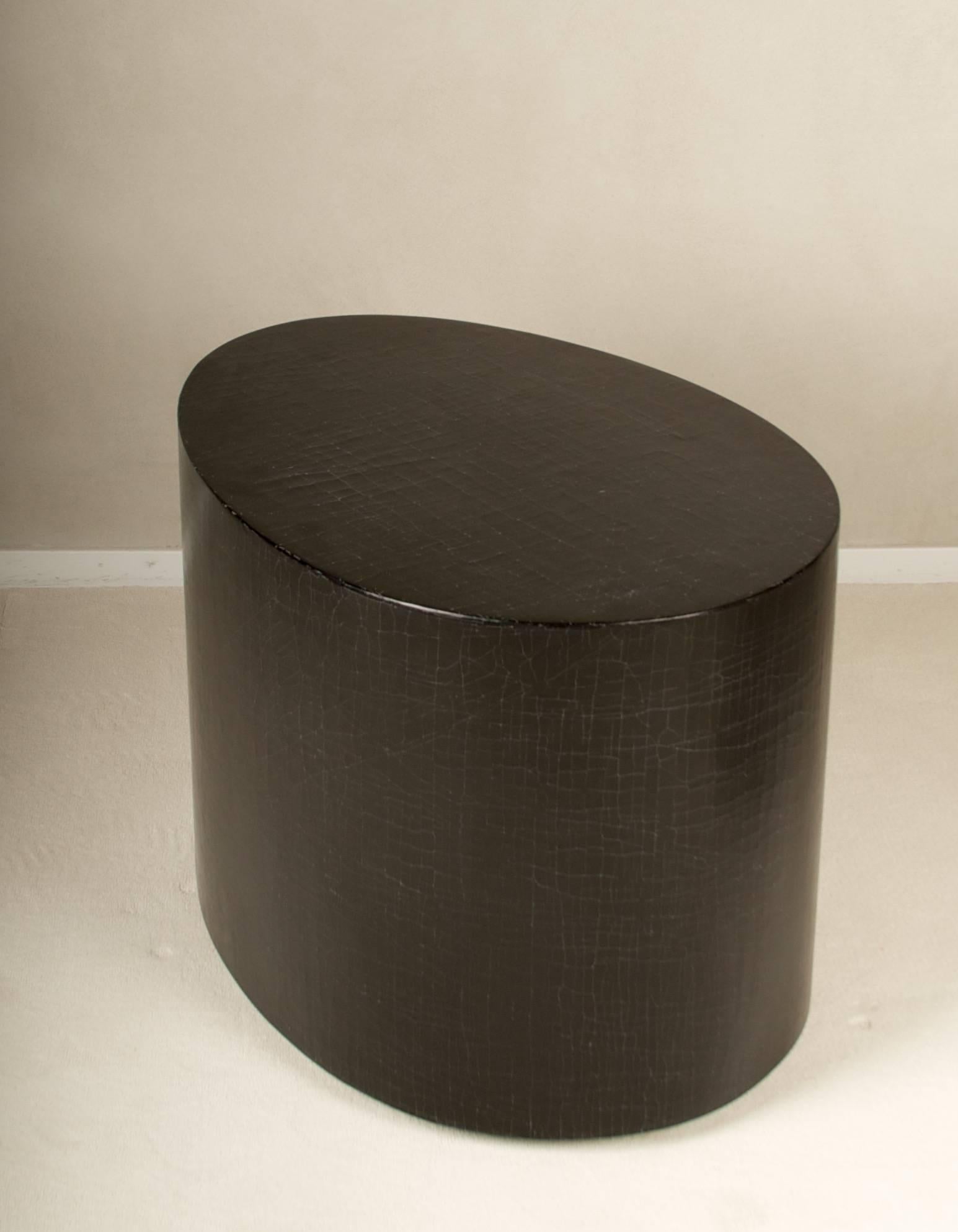 American Egg Shaped Side Table, in exclusive Linen Crackle with  Brass Detail on Base