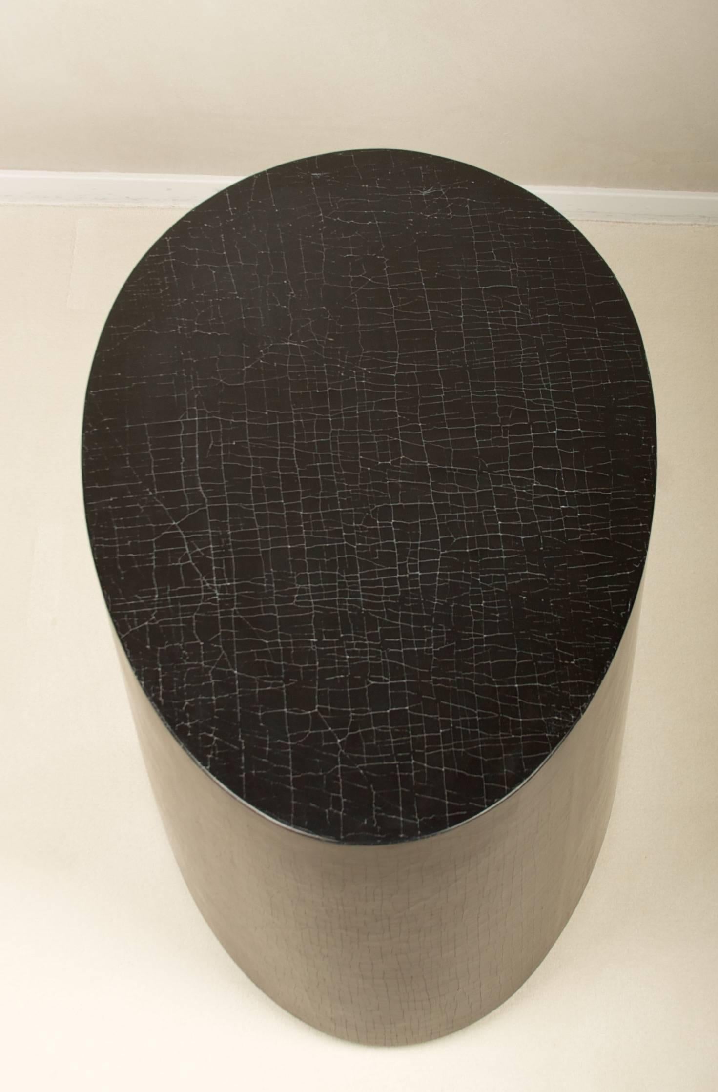 Gesso Egg Shaped Side Table, in exclusive Linen Crackle with  Brass Detail on Base