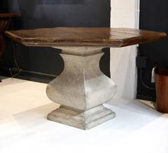 Reproduction Stone Base, Oak Top 'Hexagon' with Aged Finish