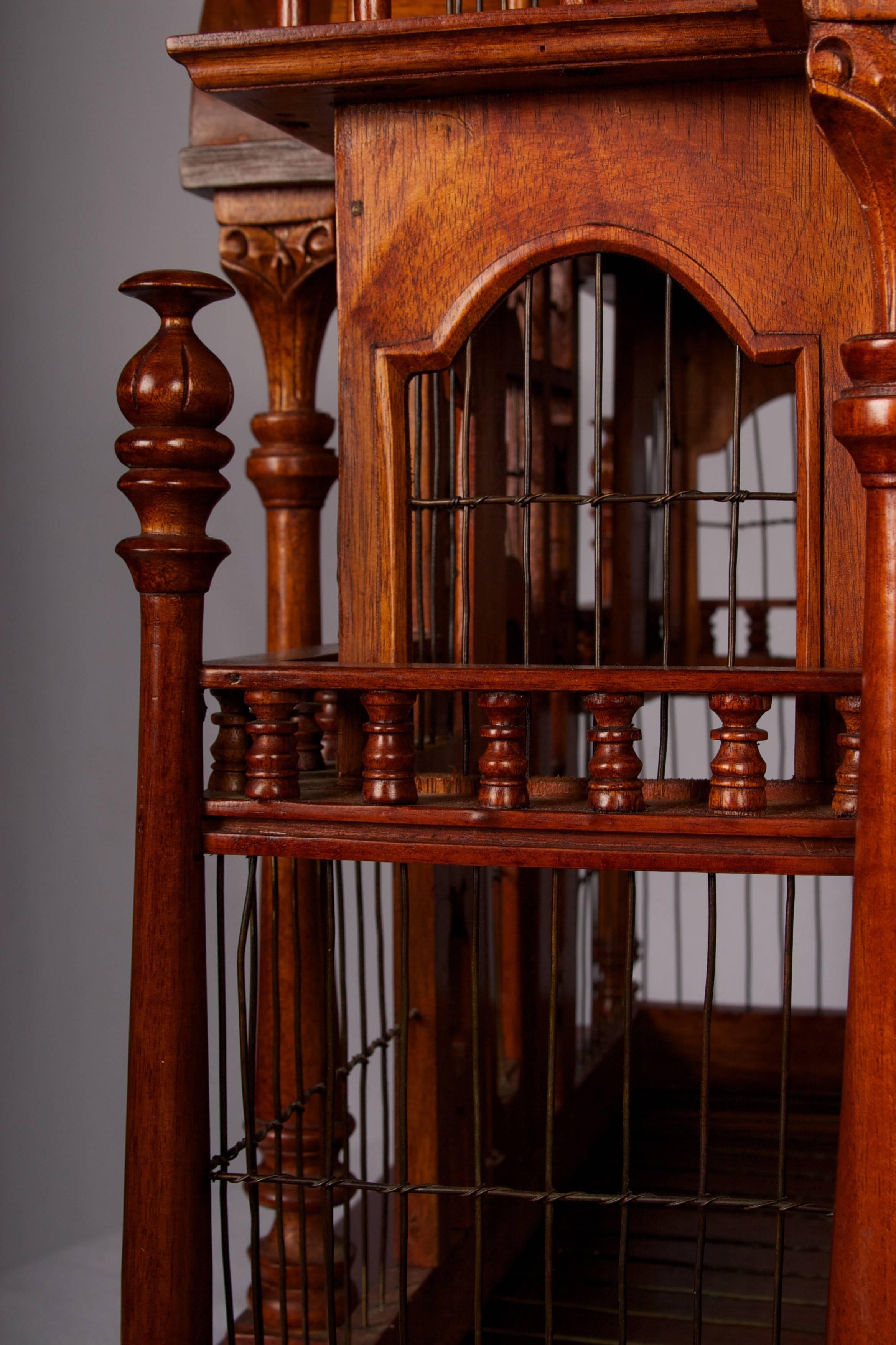 Baroque Revival Victorian Style Architectural Mahogany Birdcage of Large-Scale