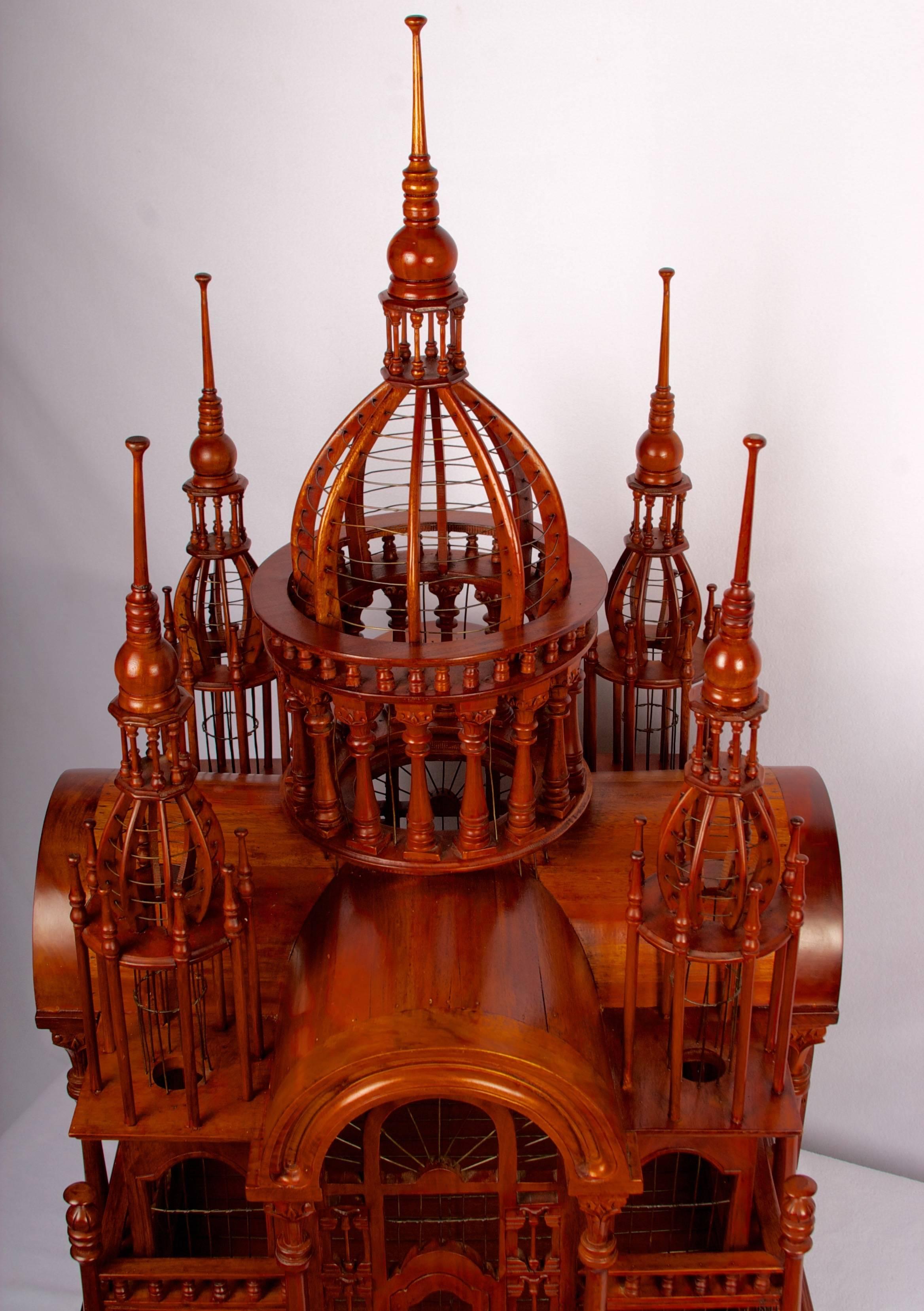 Victorian Style Architectural Mahogany Birdcage of Large-Scale In Excellent Condition In San Francisco, CA