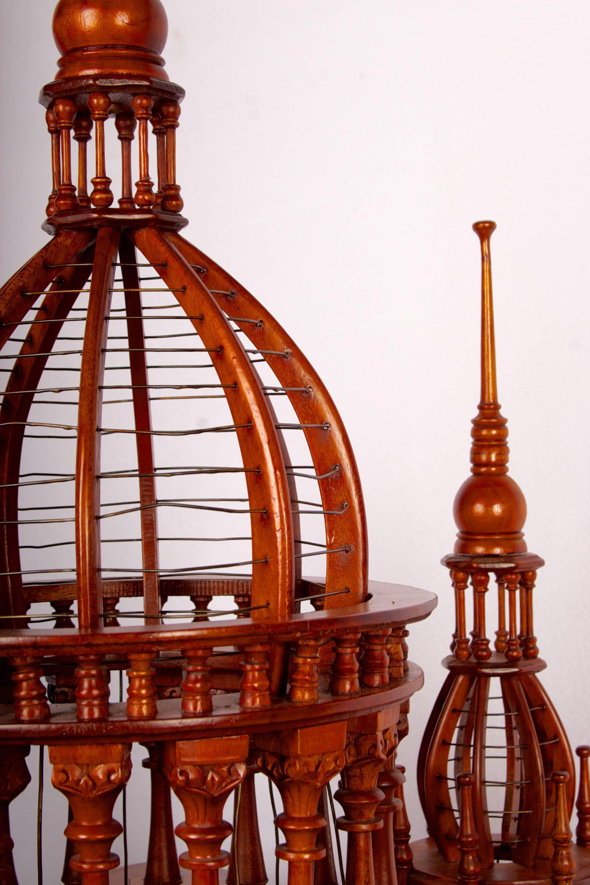 Early 20th Century Victorian Style Architectural Mahogany Birdcage of Large-Scale