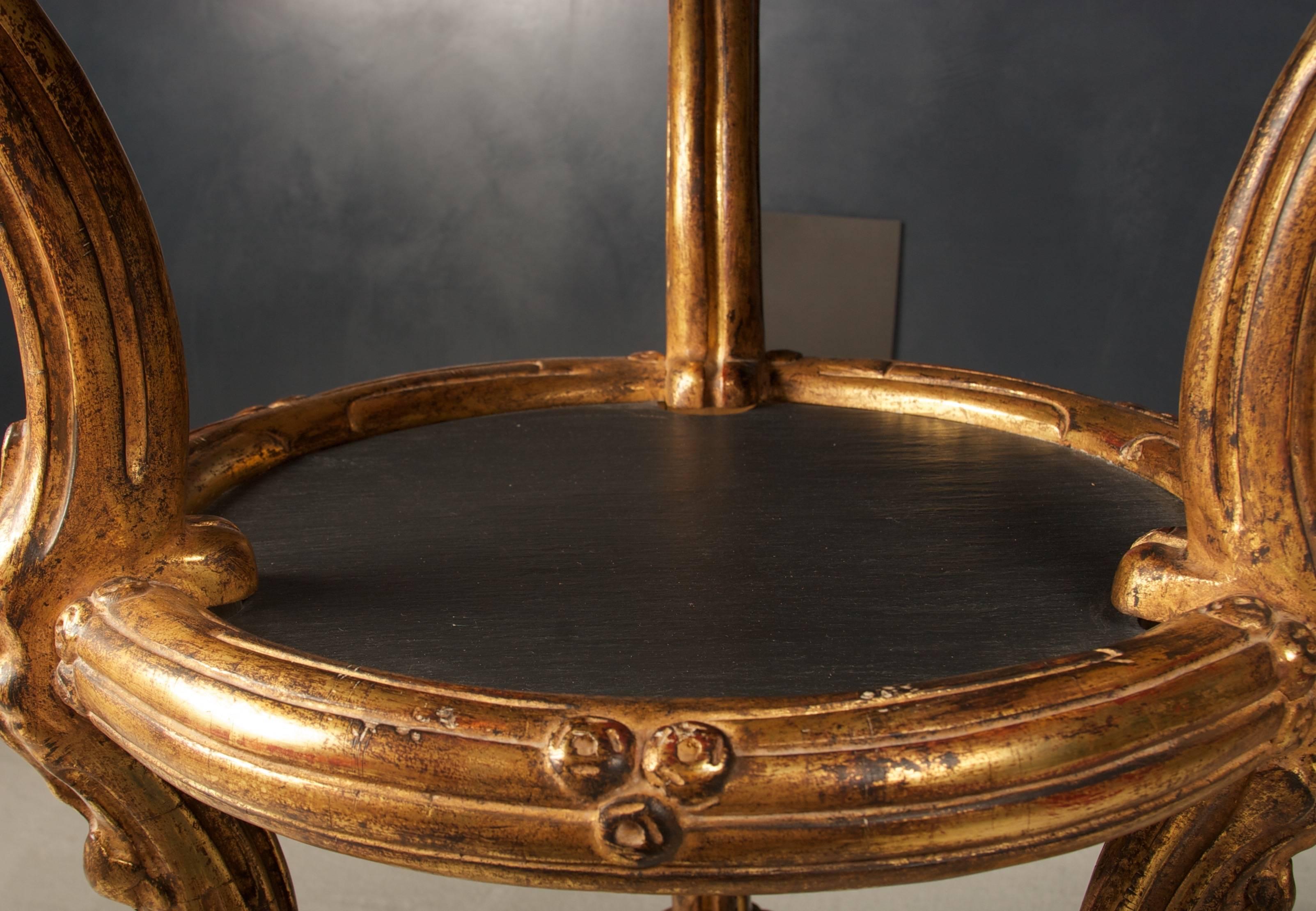 Gueridon Side Table, gilded, inset rift cut slate top In Good Condition In San Francisco, CA