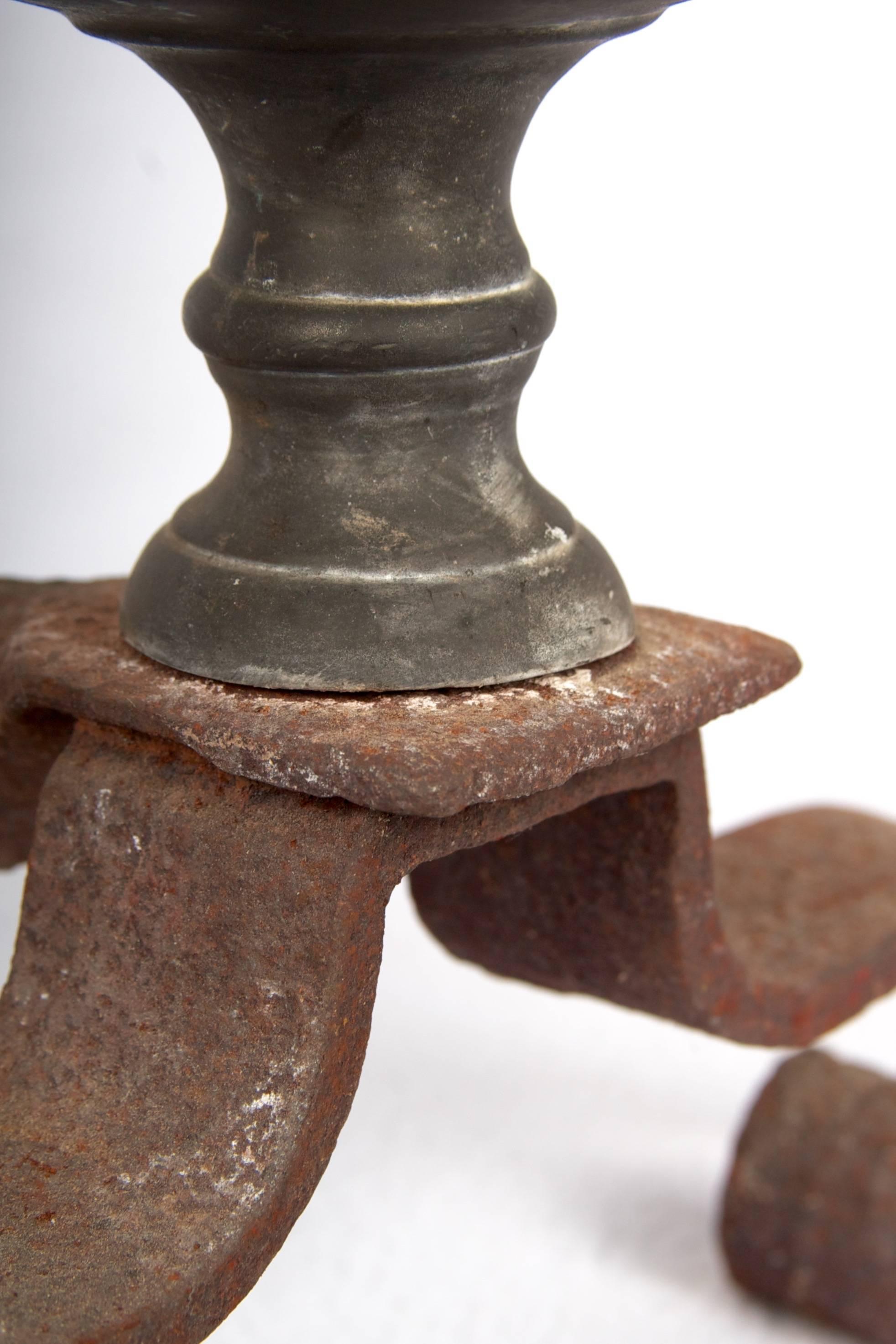 French Early 19th Century Hand-Forged Andirons with Lovely Patinated Turned Finial
