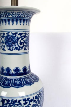 Blue and White Chrysanthemum Vase, Now a Fine Lamp