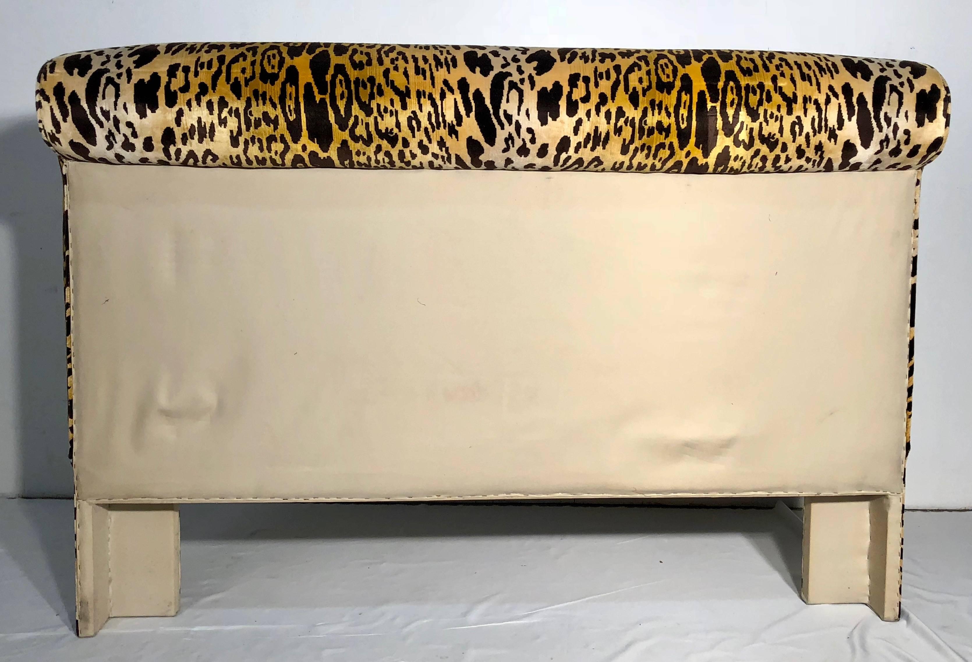 Mid-Century Modern Leopard Velvet Upholstered Queen Headboard