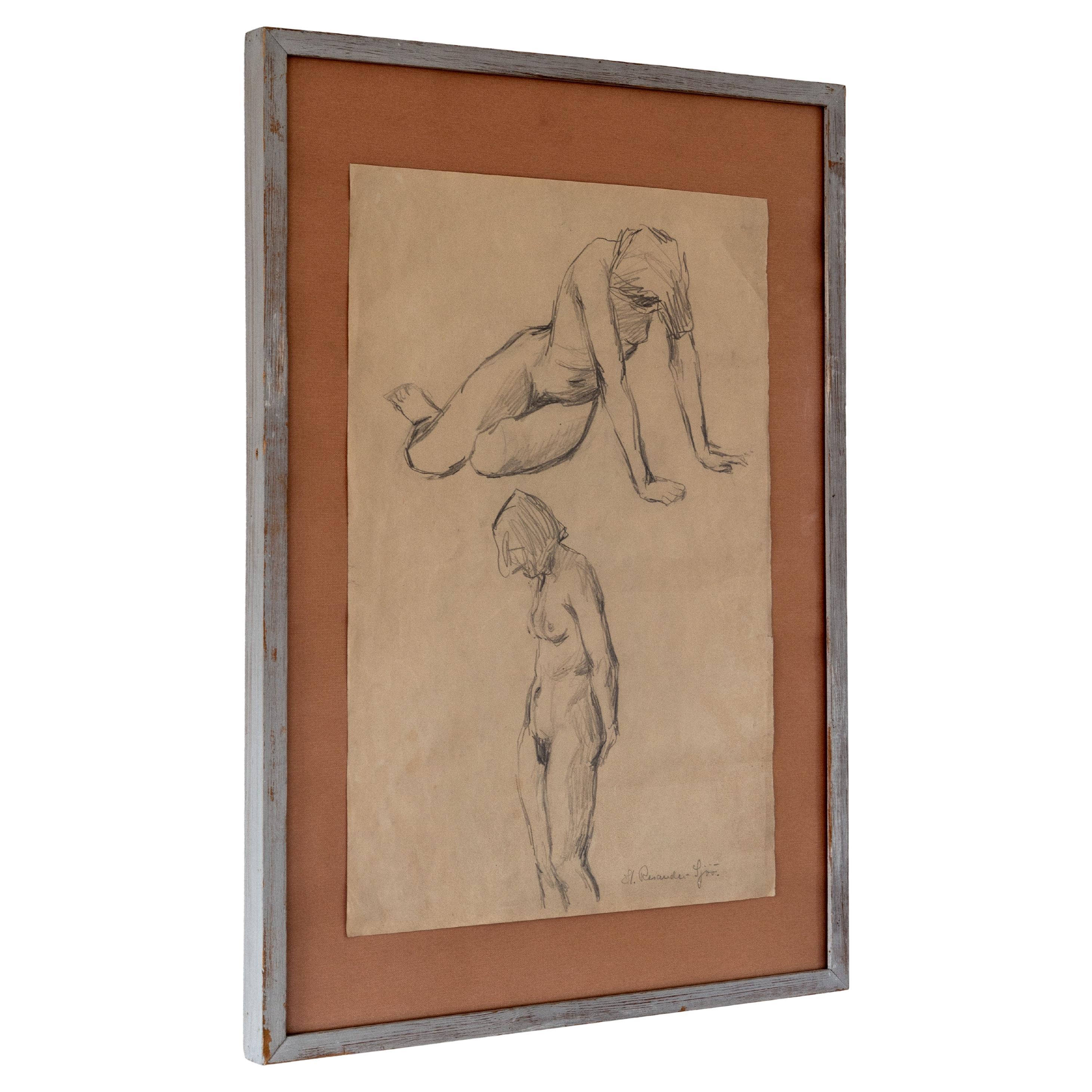 Studio di disegno di nudo incorniciato di Harriet Rosander de Tourtchaninoff, anni '40, Svezia