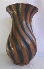 Large, Egidio Casagrande Vase, Hammered Copper, Twist Fluted, Italy, circa 1930