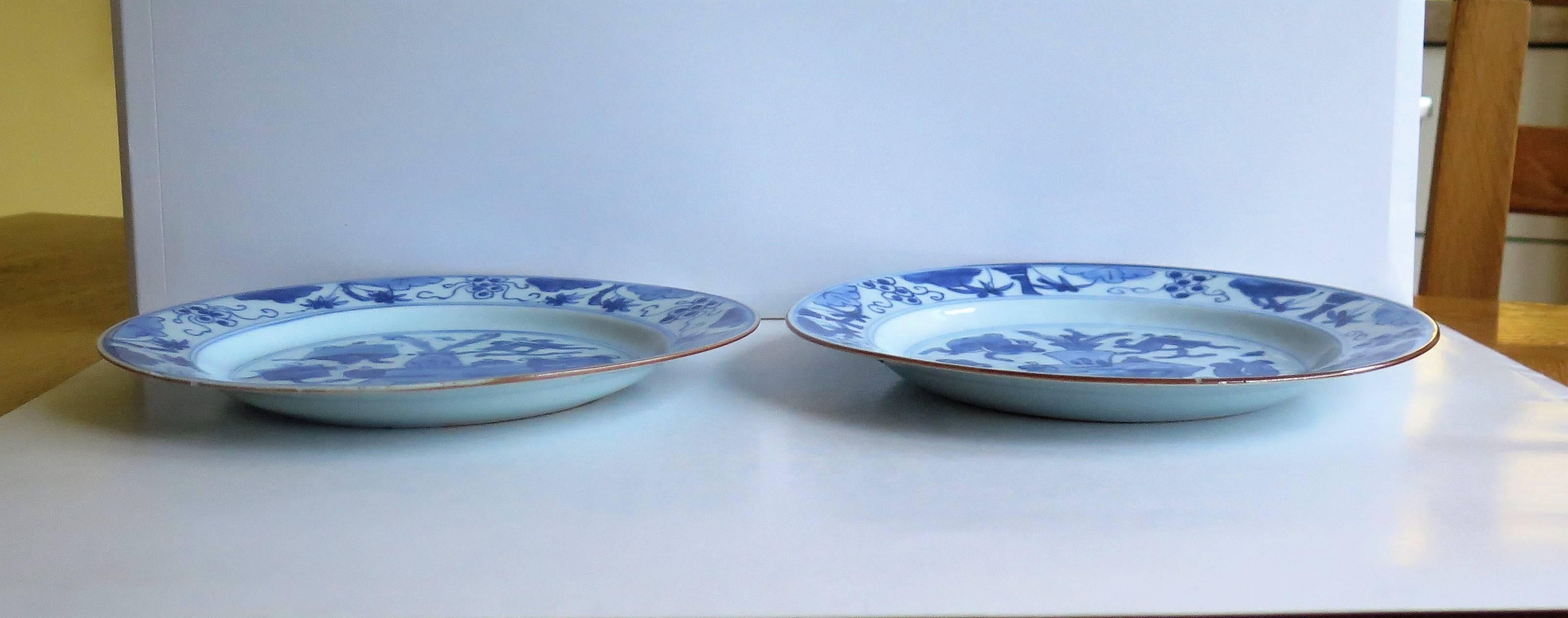 Fine Pair of Chinese Porcelain Plates Blue and White, 18th Century Qing Ca 1735 4