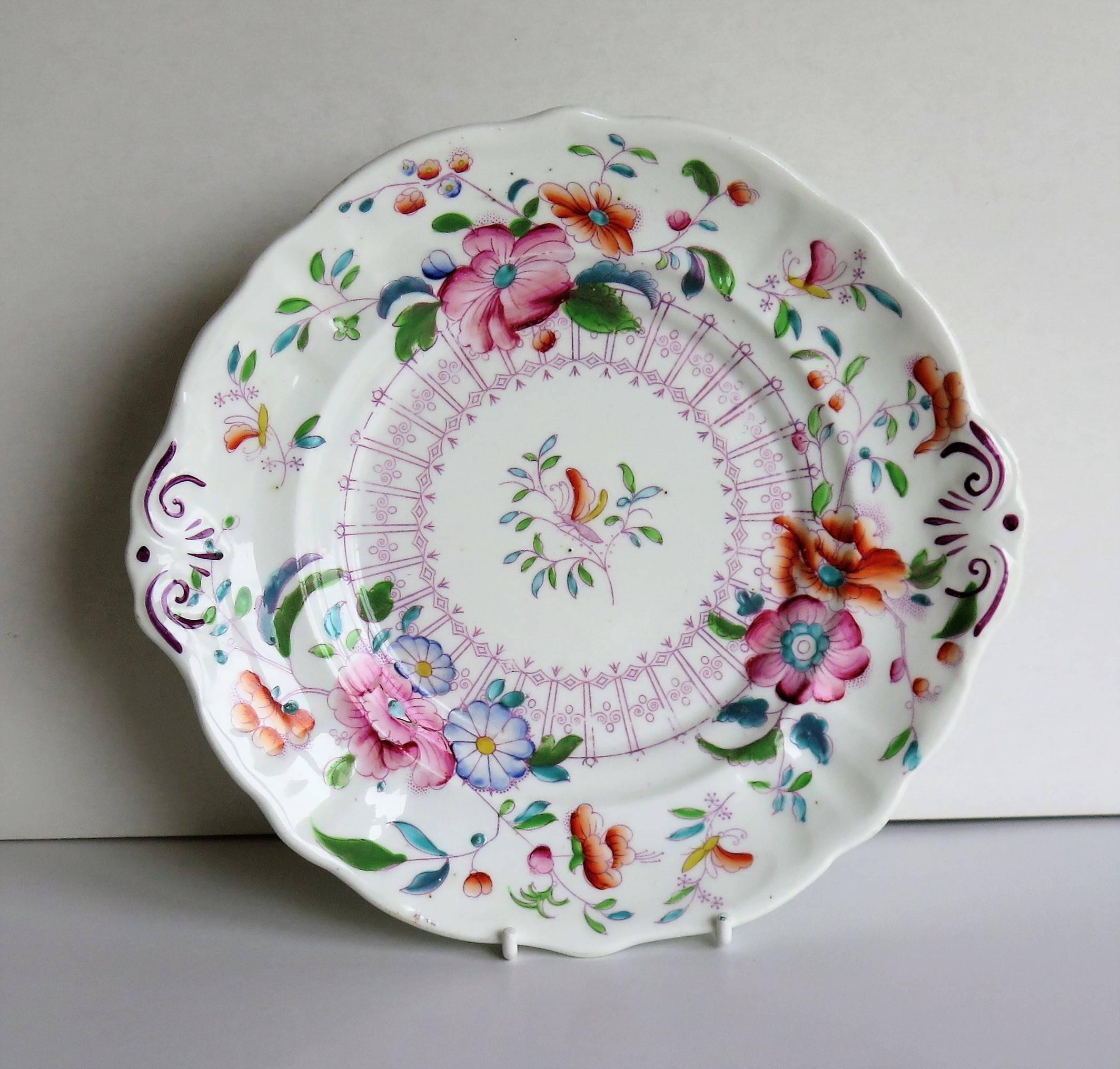 Georgian Staffordshire Serving Dish or Plate Hand-Painted Porcelain, English circa 1825
