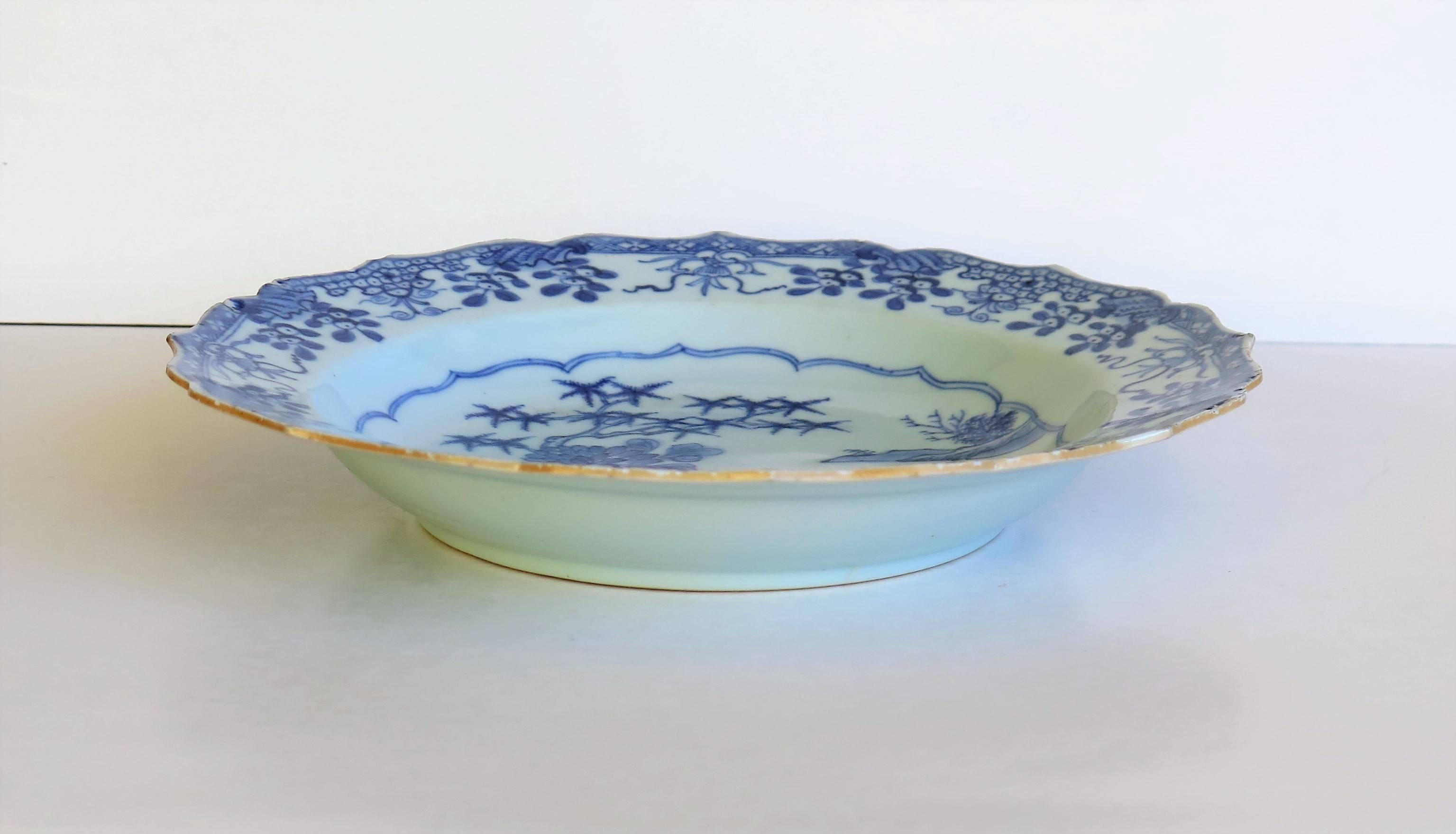 18th Century Chinese Porcelain Plate or Bowl, Blue and White, Woodland Birds, circa 1770