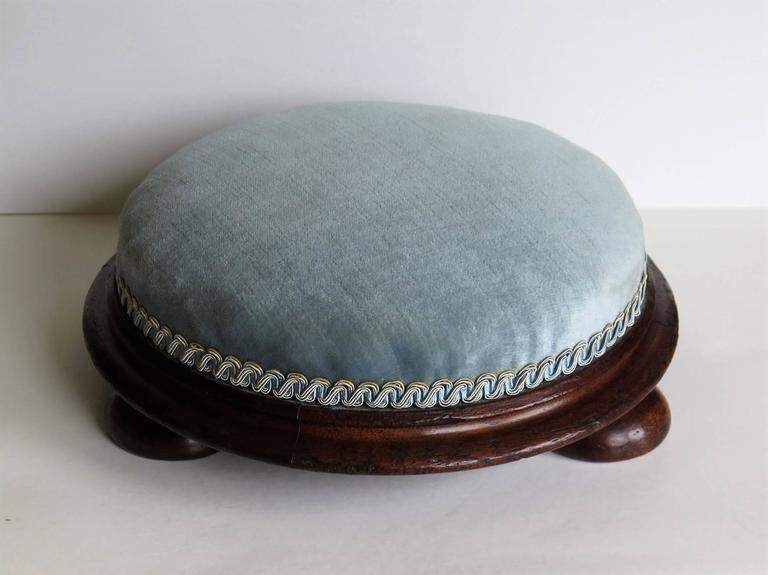 MidVictorian Footstool, Mahogany, Bun Feet, Duck Egg Blue Cover, circa 1850 at 1stDibs duck