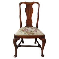 Used Queen Anne Period Walnut Chair Cabriole Legs and Stretchers, English circa 1700