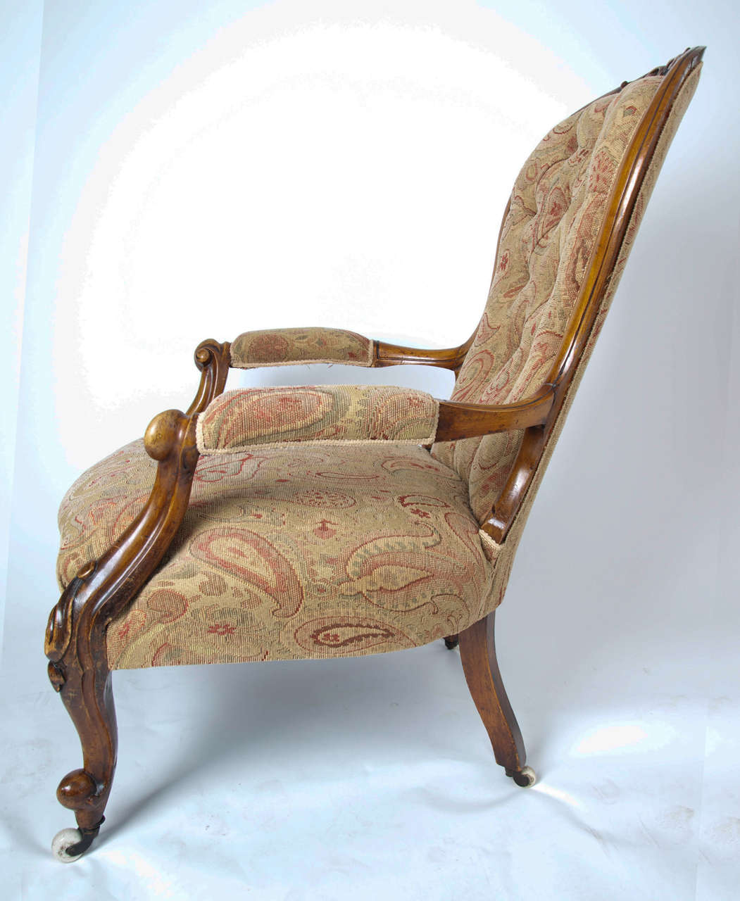 Fabric Mid-19th Century Spoonback Open Armchair Walnut, English circa 1850 For Sale