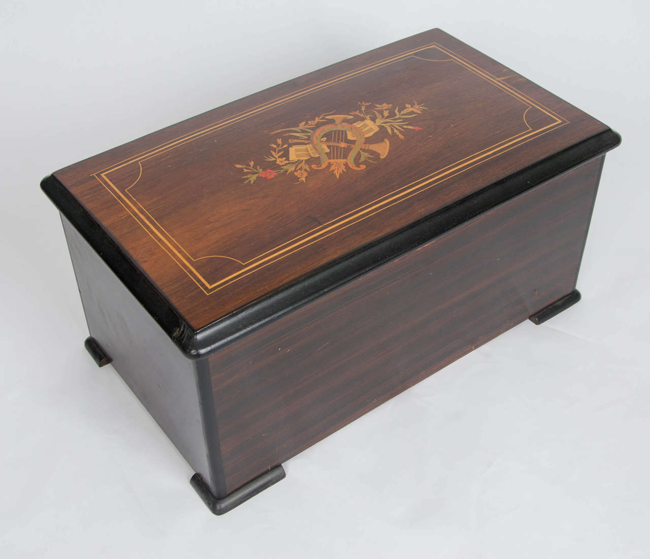 19th Century Swiss Music Box with Ten Airs Drums and Bells Finely Inlaid Marquetry circa 1880