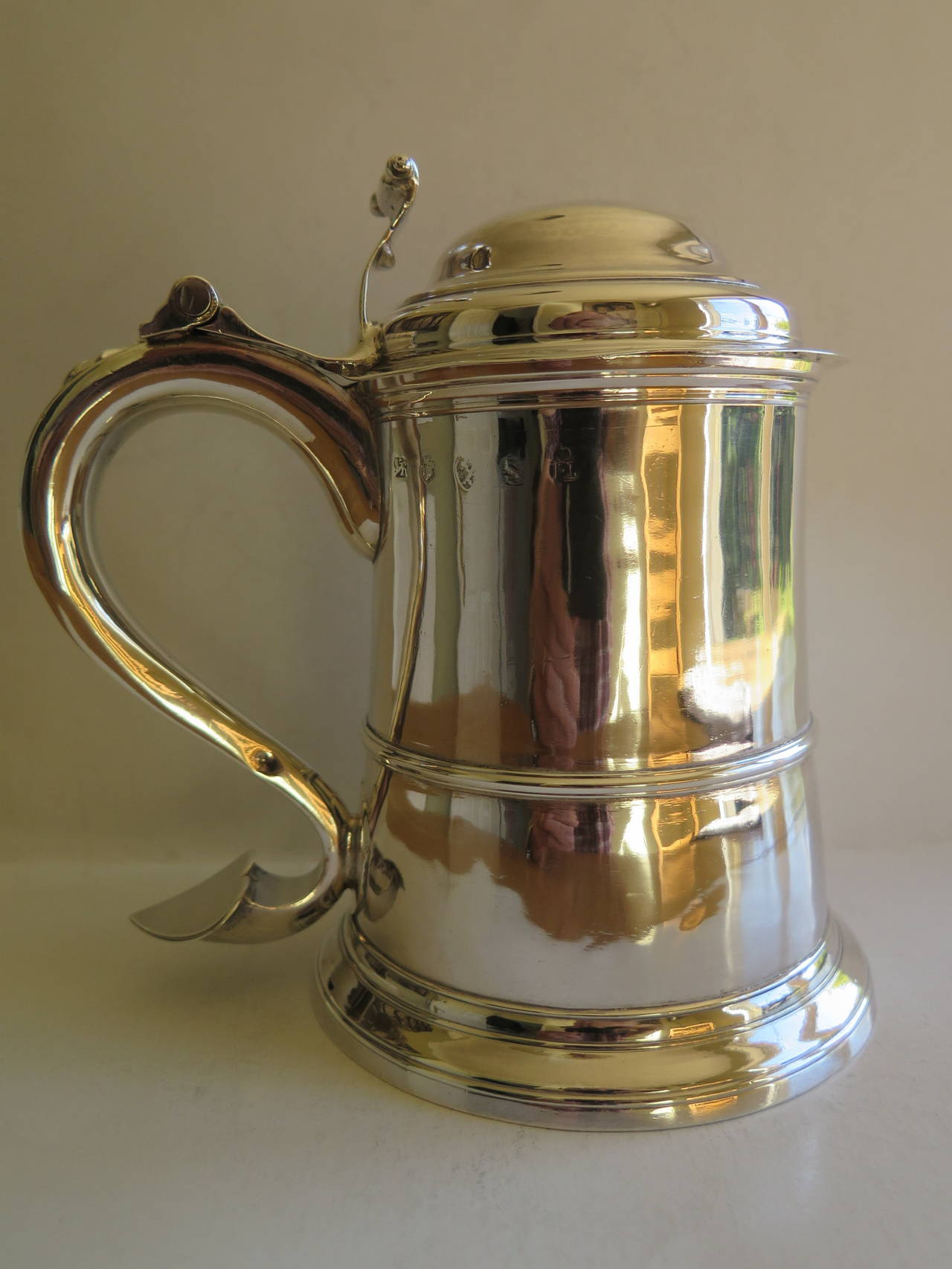 Hand-Crafted Georgian Sterling Silver Tankard by John Langlands, Newcastle England 1757