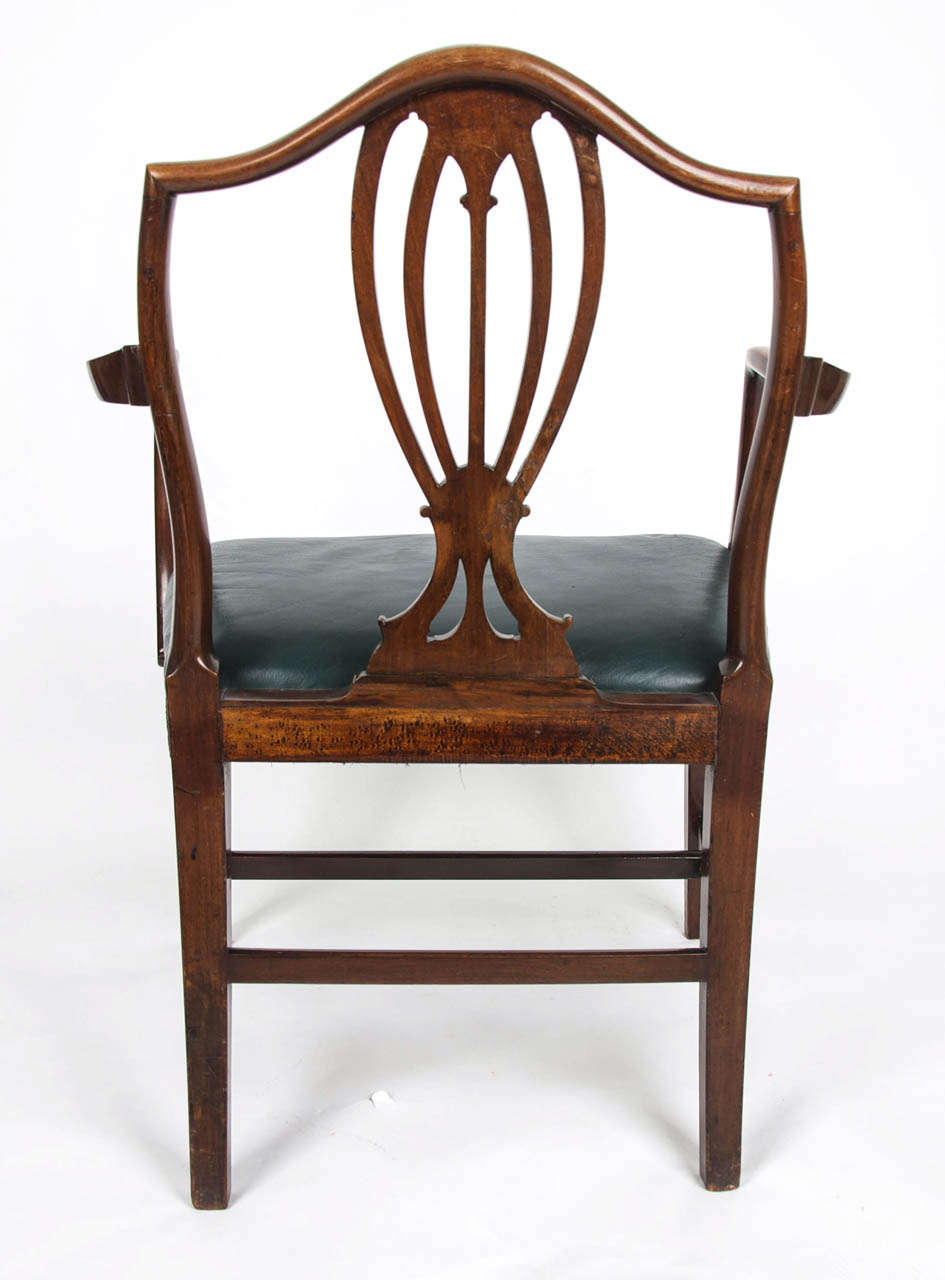 Georgian Armchair Green Leather Seat, English Hepplewhite circa 1785 For Sale 5