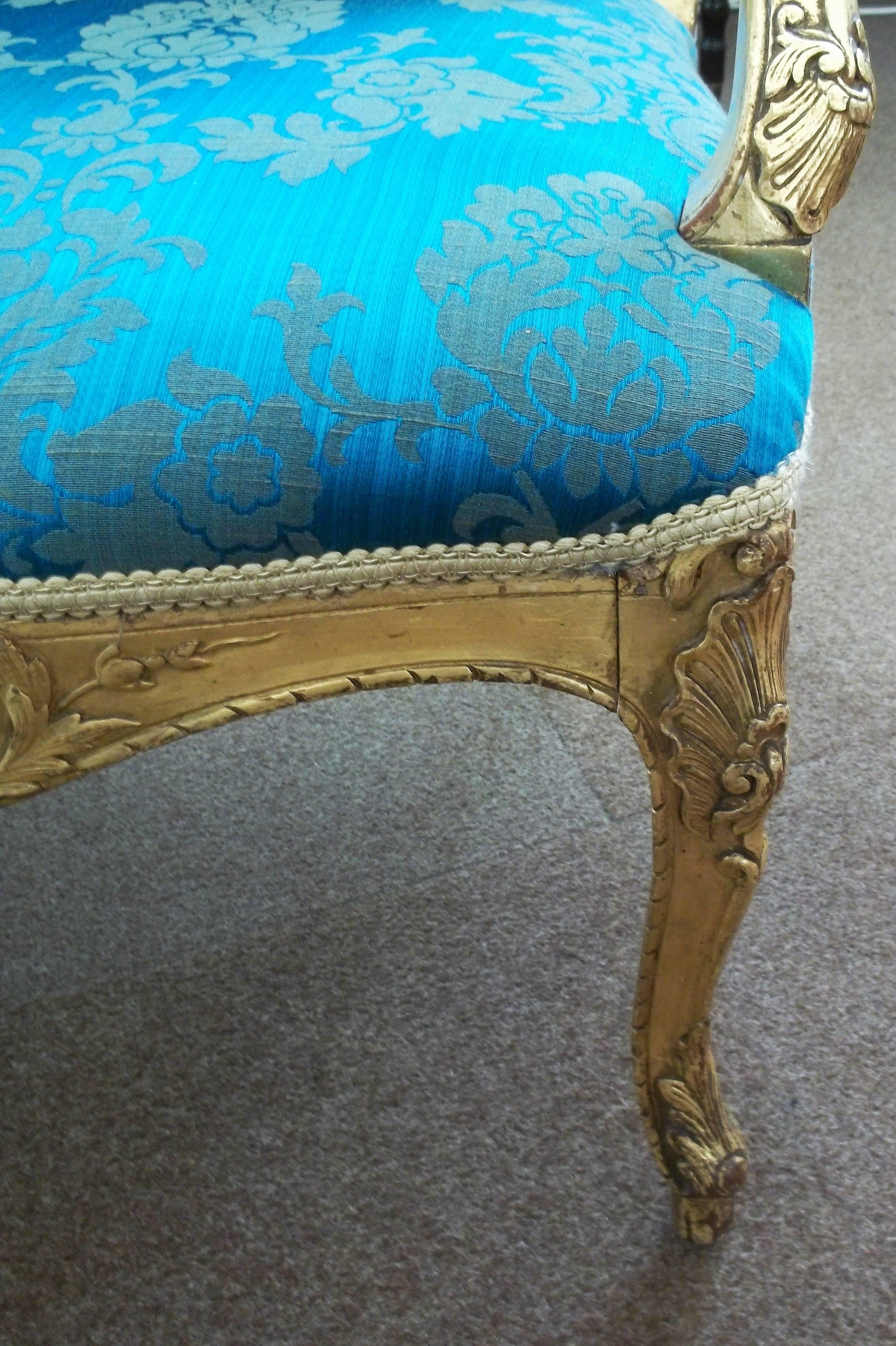 Settee or Sofa in Louis XV Style Giltwood reupholstered, English circa 1850 1