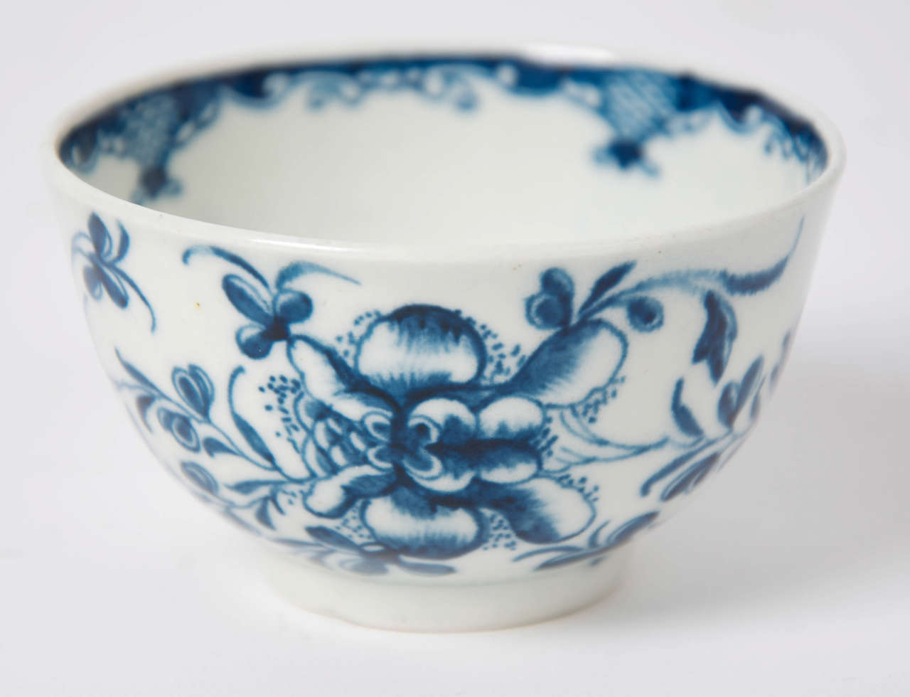 First Period Worcester Porcelain Blue and White Tea Bowl and Saucer, Ca 1765 1