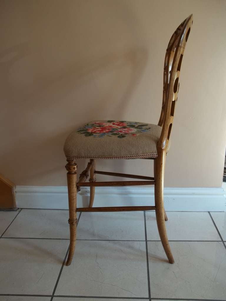 Beech Mid Victorian Side Chair Finely Hand Carved with Wool Work Seat, Circa 1850 For Sale