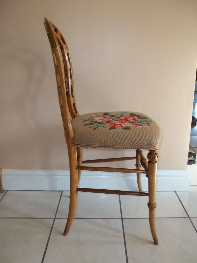 Mid Victorian Side Chair Finely Hand Carved with Wool Work Seat, Circa 1850 For Sale 2