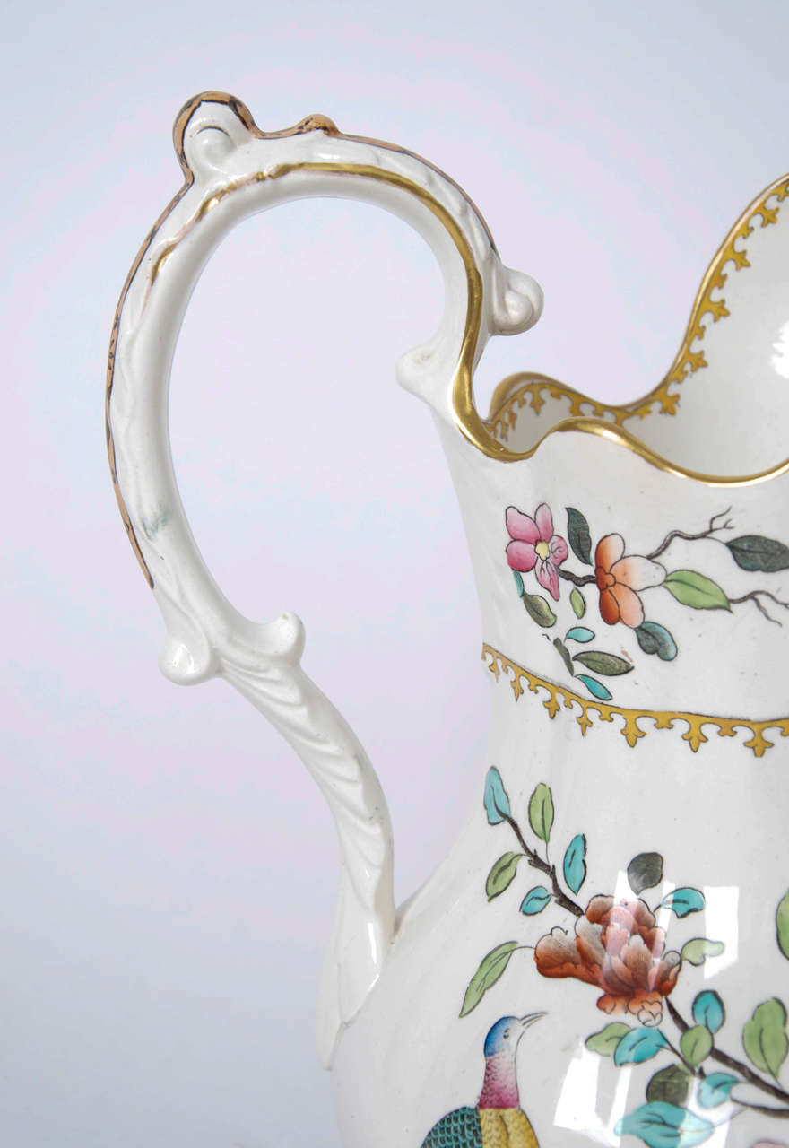 British Copeland Spode Very Large pottery Pitcher or Jug in Pheasant Pattern, Circa 1891