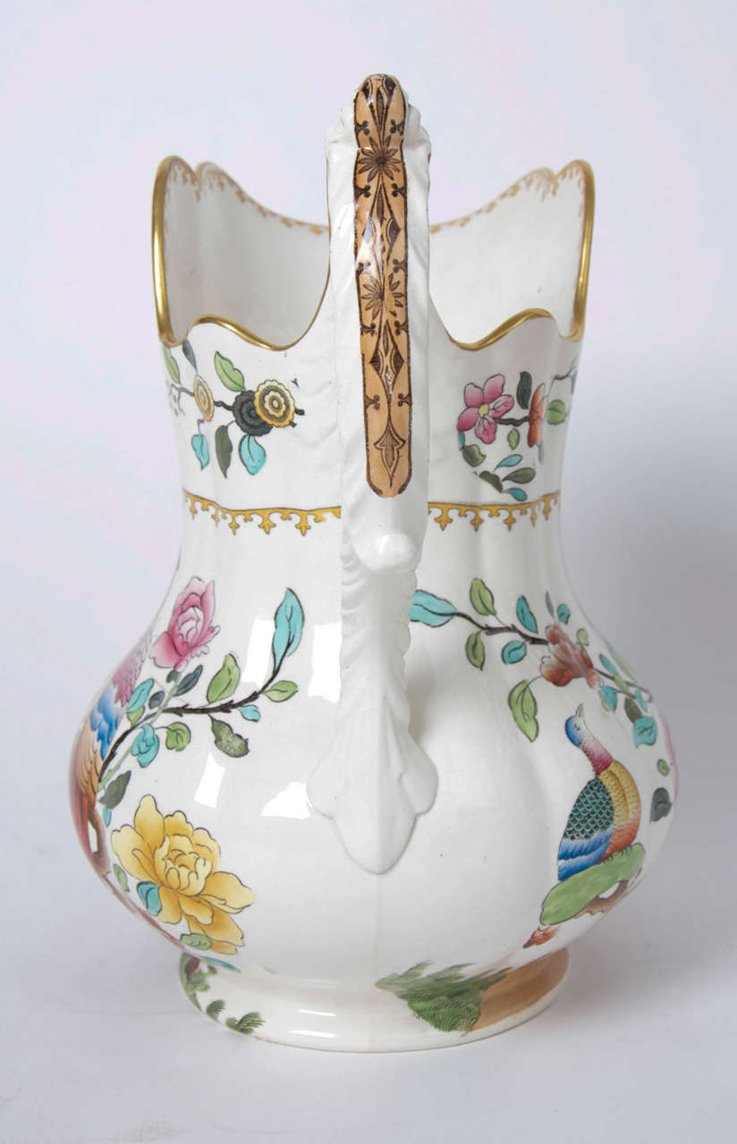 Glazed Copeland Spode Very Large pottery Pitcher or Jug in Pheasant Pattern, Circa 1891