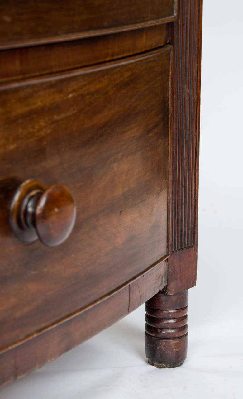 Hand-Crafted Georgian Regency Period Bow Fronted Chest with Reeded Detail, English circa 1825 For Sale