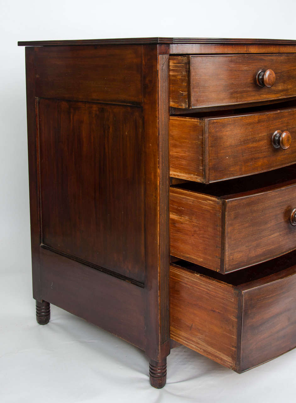 19th Century Georgian Regency Period Bow Fronted Chest with Reeded Detail, English circa 1825 For Sale