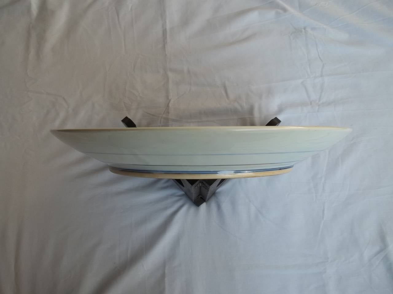 Large Japanese Blue and White Charger Plate Porcelain, Signed 1