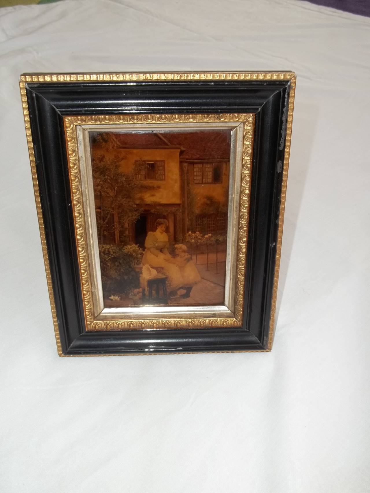 Molded Victorian Crystoleum Picture of Mother and Child in Original Frame, circa 1890 For Sale