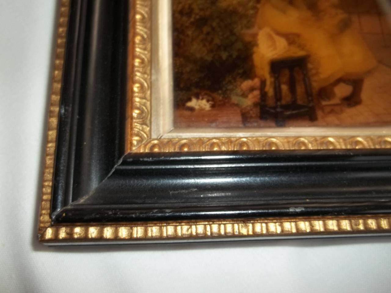 Cuadro victoriano de crisóleo de madre e hijo en marco original, hacia 1890 Moldeado en venta