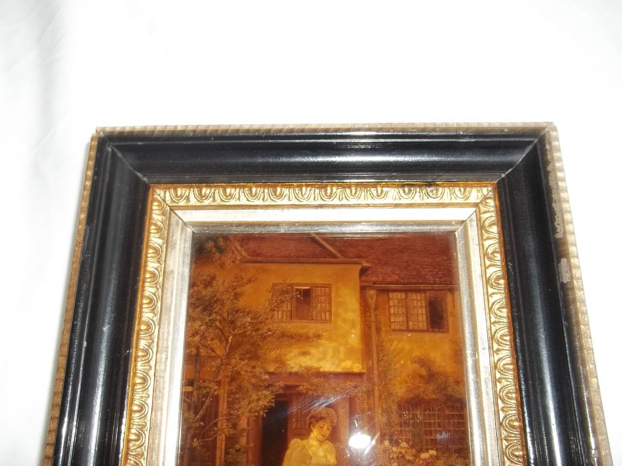 Wood Victorian Crystoleum Picture of Mother and Child in Original Frame, circa 1890 For Sale