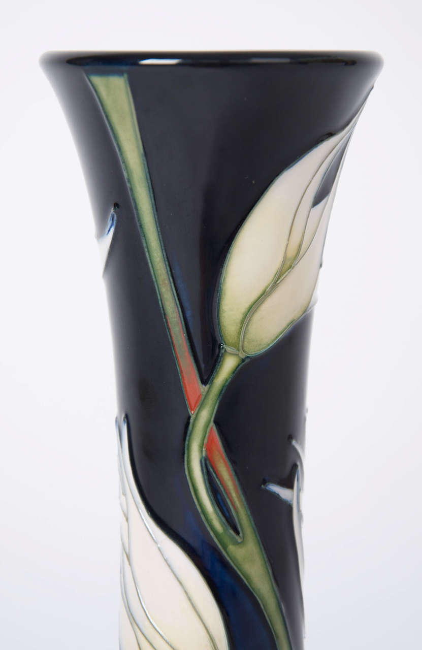 British Moorcroft Pottery Vase by Samantha Johnson in White Lily Pattern, 2004