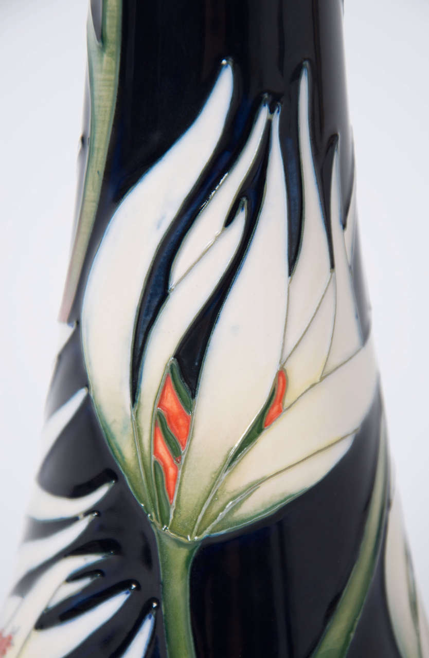 Hand-Painted Moorcroft Pottery Vase by Samantha Johnson in White Lily Pattern, 2004