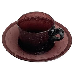 Rara tazza e piattino in vetro ametista georgiano soffiato a mano, circa 1800