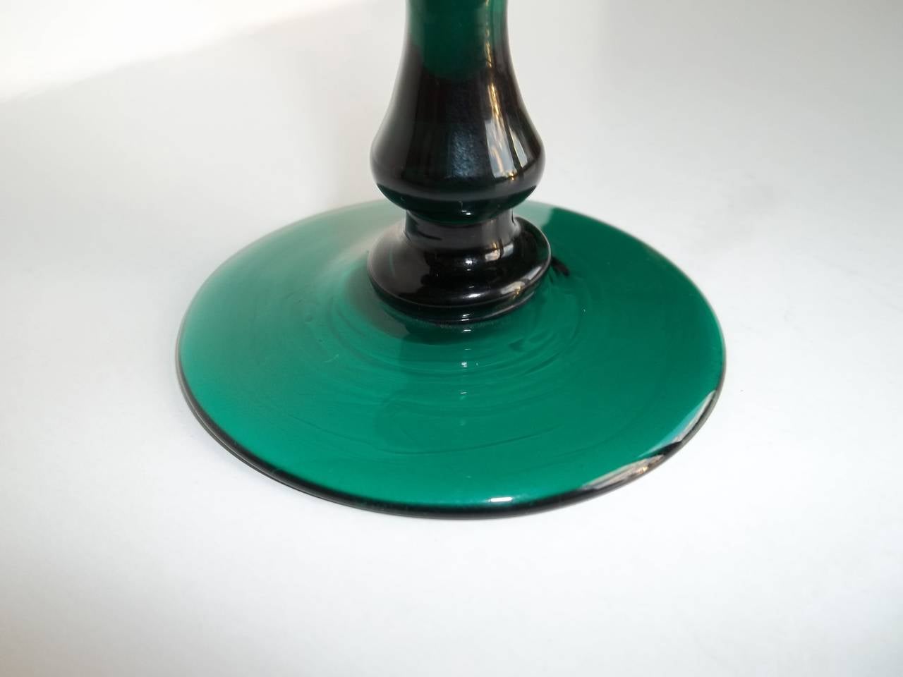 Georgian Wine Glass Bristol Green Bell Bowl Knopped Stem, English, circa 1815 For Sale 1