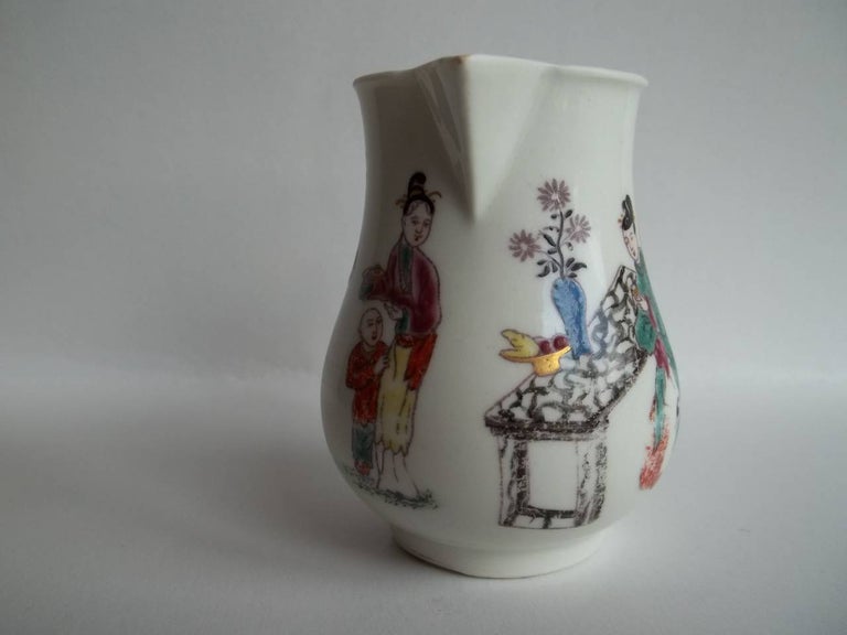 English First Period Dr. Wall Worcester Milk Jug in Chinese Family Pattern, Circa 1770 For Sale