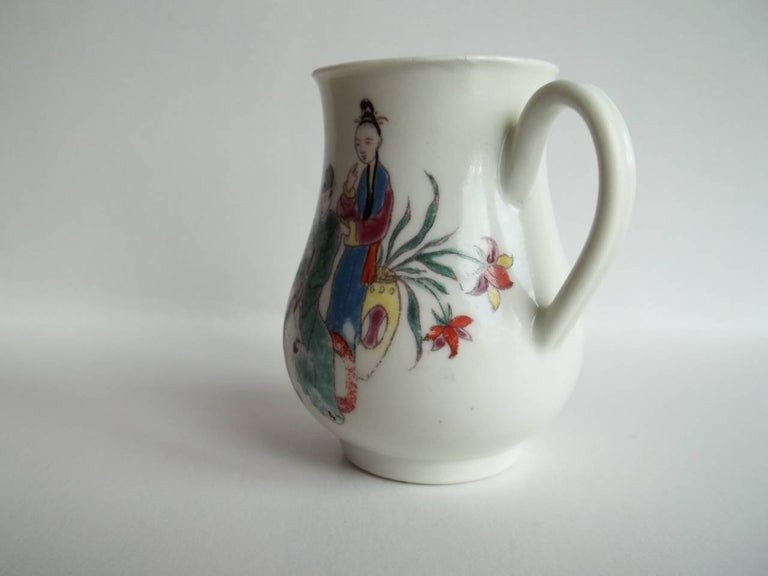 Hand-Painted First Period Dr. Wall Worcester Milk Jug in Chinese Family Pattern, Circa 1770 For Sale