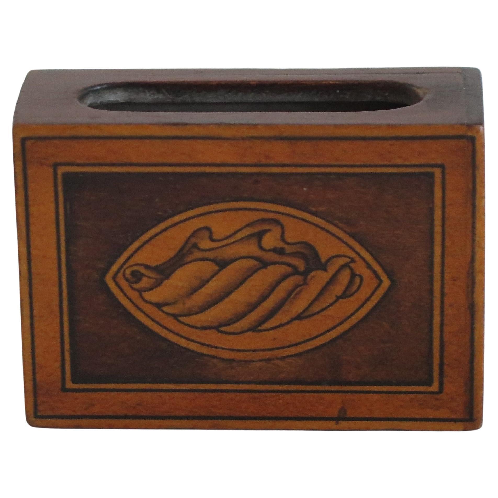Antique Hardwood Vesta Case with fine Shell Patera Inlay, late 19th Century