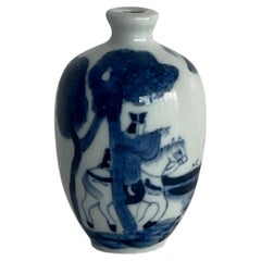 19th C Chinese Porcelain Snuff Bottle Blue & White Hand Painted, Qing Xianfeng