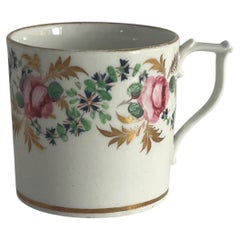 Georgian Derby Coffee Can Hand Painted Roses by John Stanesby, Circa 1810
