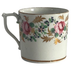 Georgian Derby Coffee Can Hand Painted Roses by John Stanesby, Circa 1810
