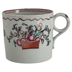 New Hall Porcelain Coffee Can, Hand Painted Flower Basket, Circa 1795