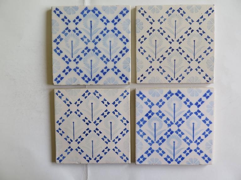 Four Art Deco Period Ceramic Wall Tiles Blue and White, Dutch, circa