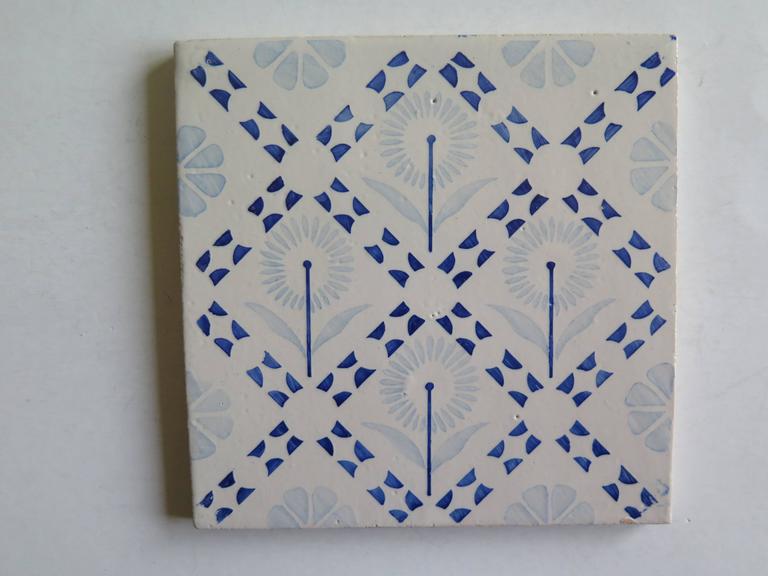 Four Art Deco Period Ceramic Wall Tiles Blue and White, Dutch, circa 1930 For Sale at 1stdibs