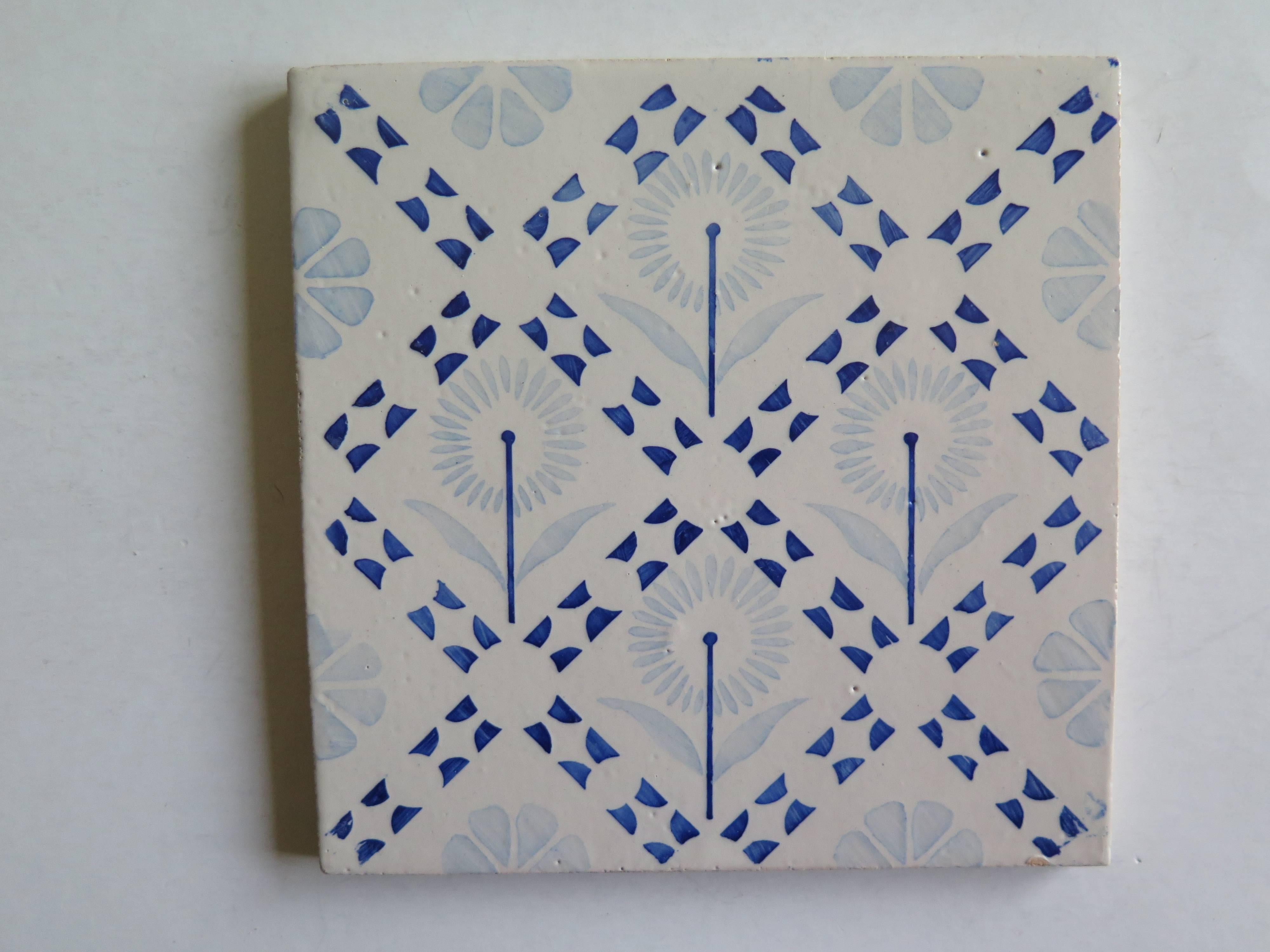 Four Art Deco Period Ceramic Wall Tiles Blue and White, Dutch, circa 1930 1