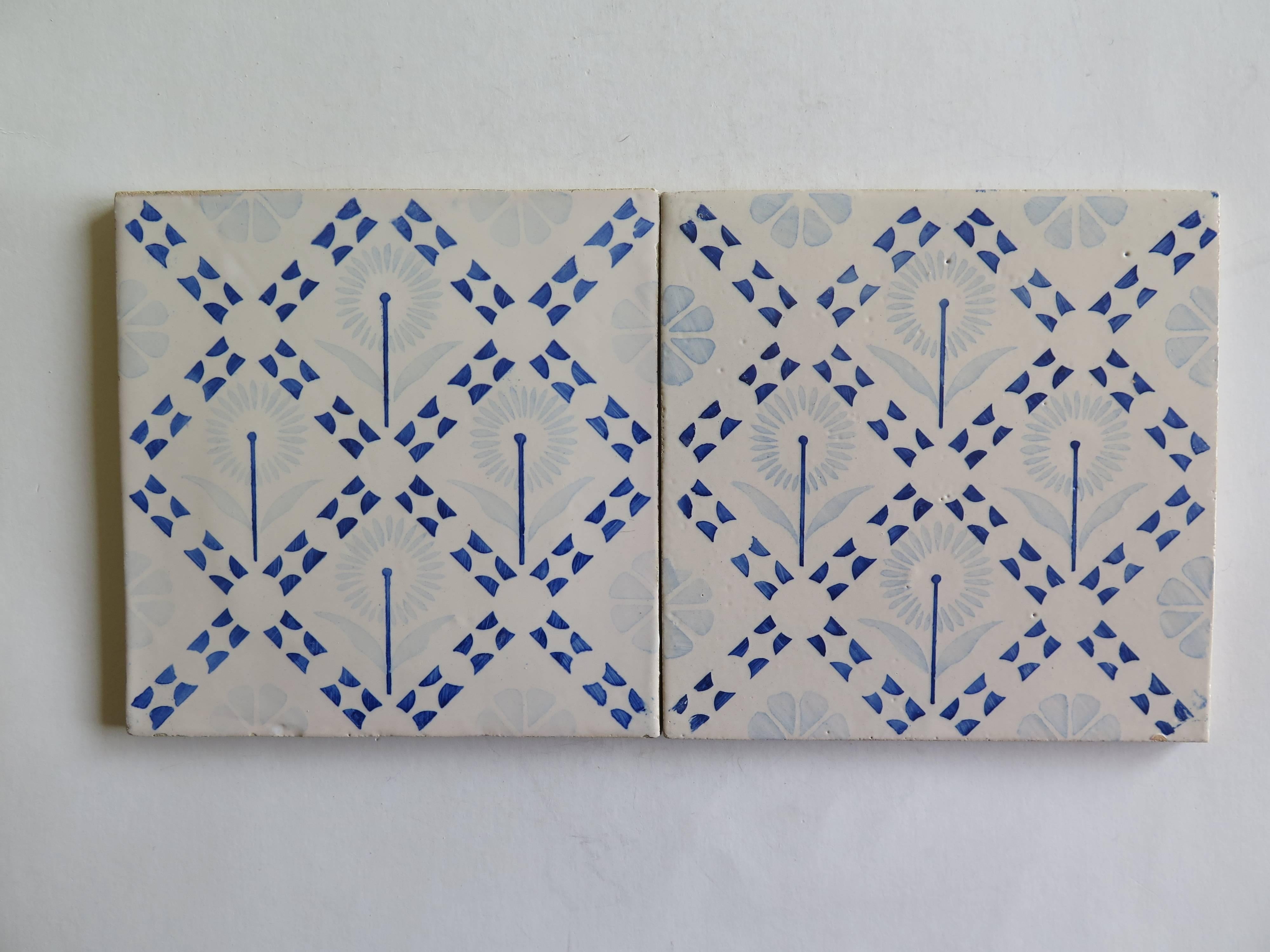 Earthenware Four Art Deco Period Ceramic Wall Tiles Blue and White, Dutch, circa 1930