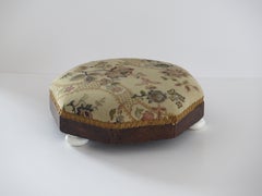 Foot Stool Early Victorian with Octagonal Walnut Frame & Tapestry Top, ca 1840