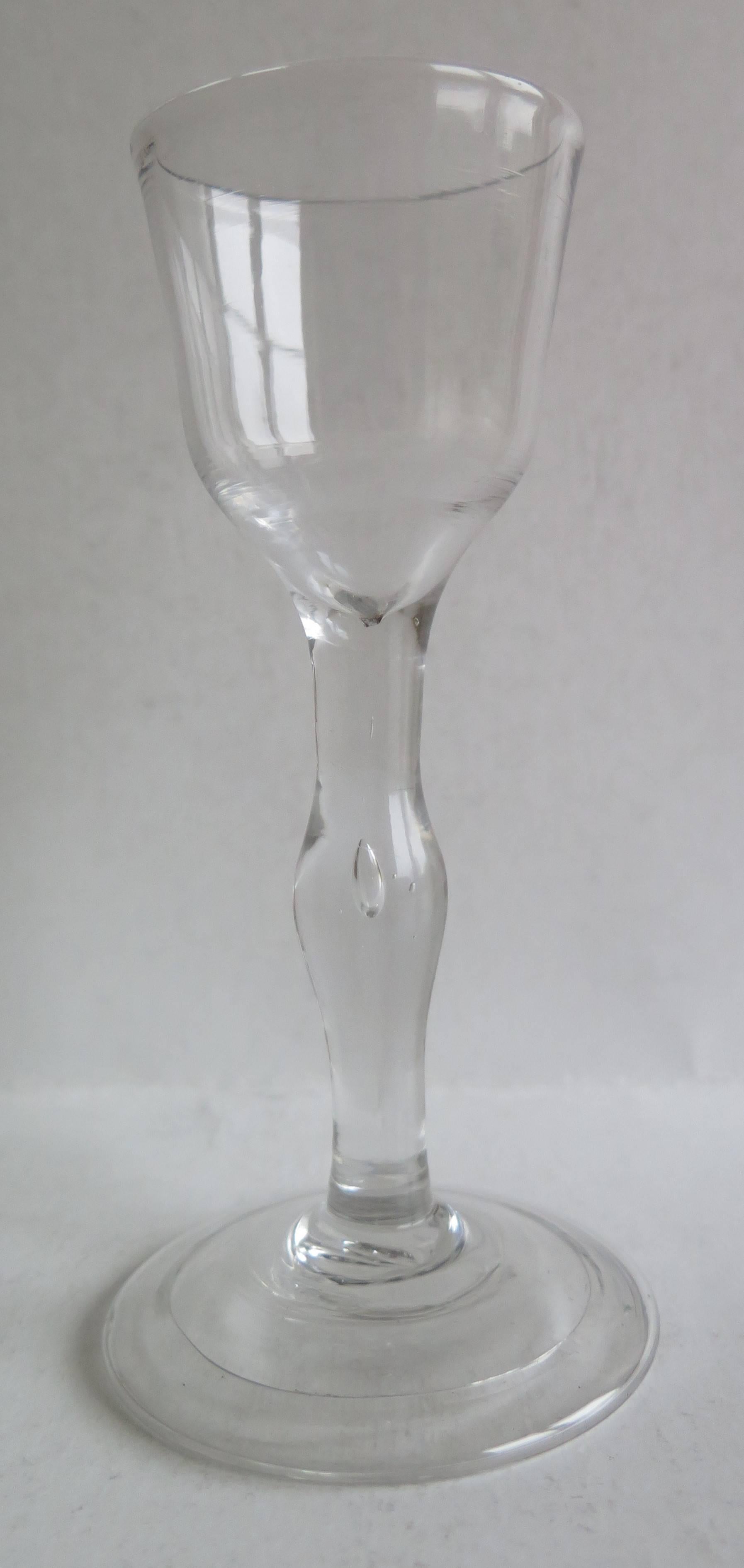 Hand-Crafted George II Wine Drinking Glass Balustroid  Knopped Stem with Tear, Circa 1745 For Sale